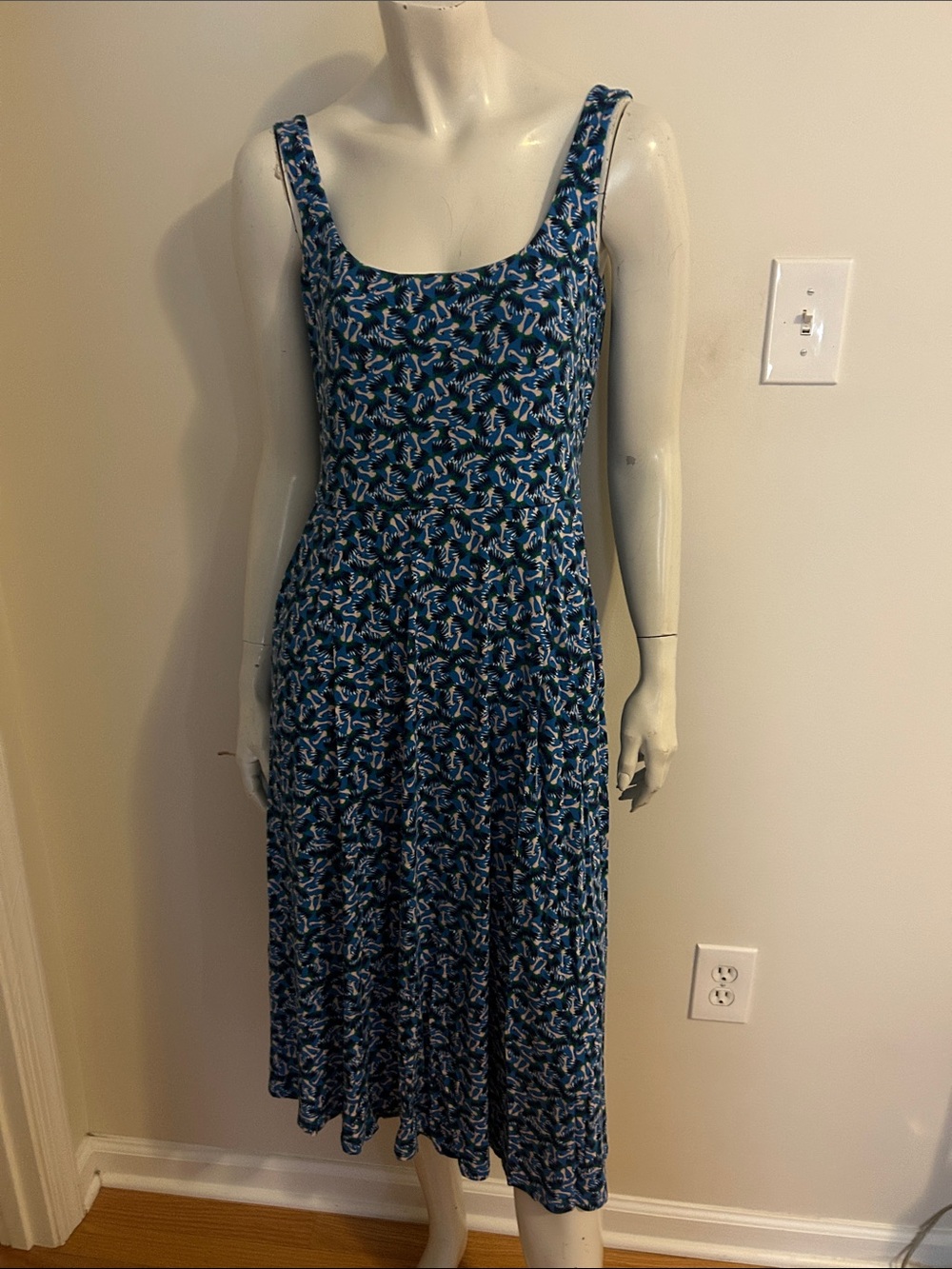 Boden Blue Patterned Scoop-Neck Midi Dress